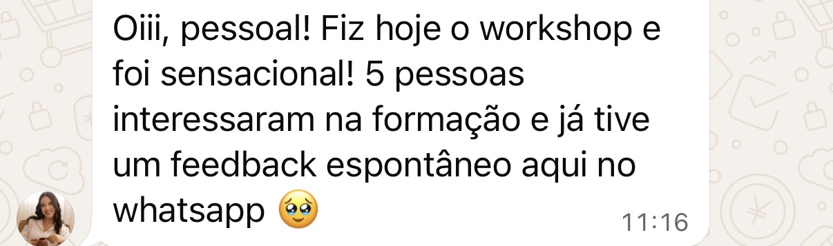 Depoimento real de aluna com resultado após workshop
