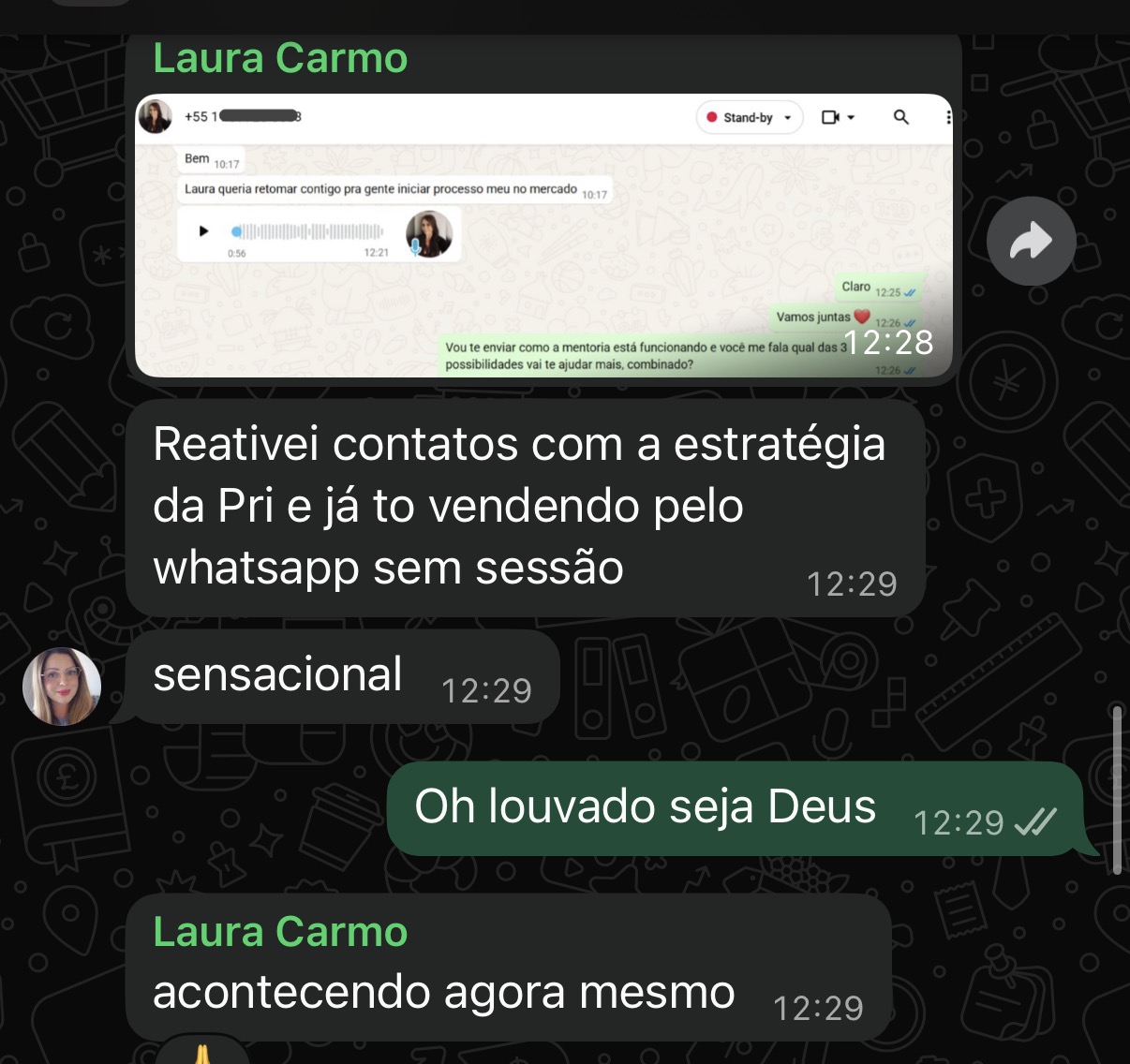 Depoimento real de Laura Carmo vendendo pelo WhatsApp sem sessão estratégica