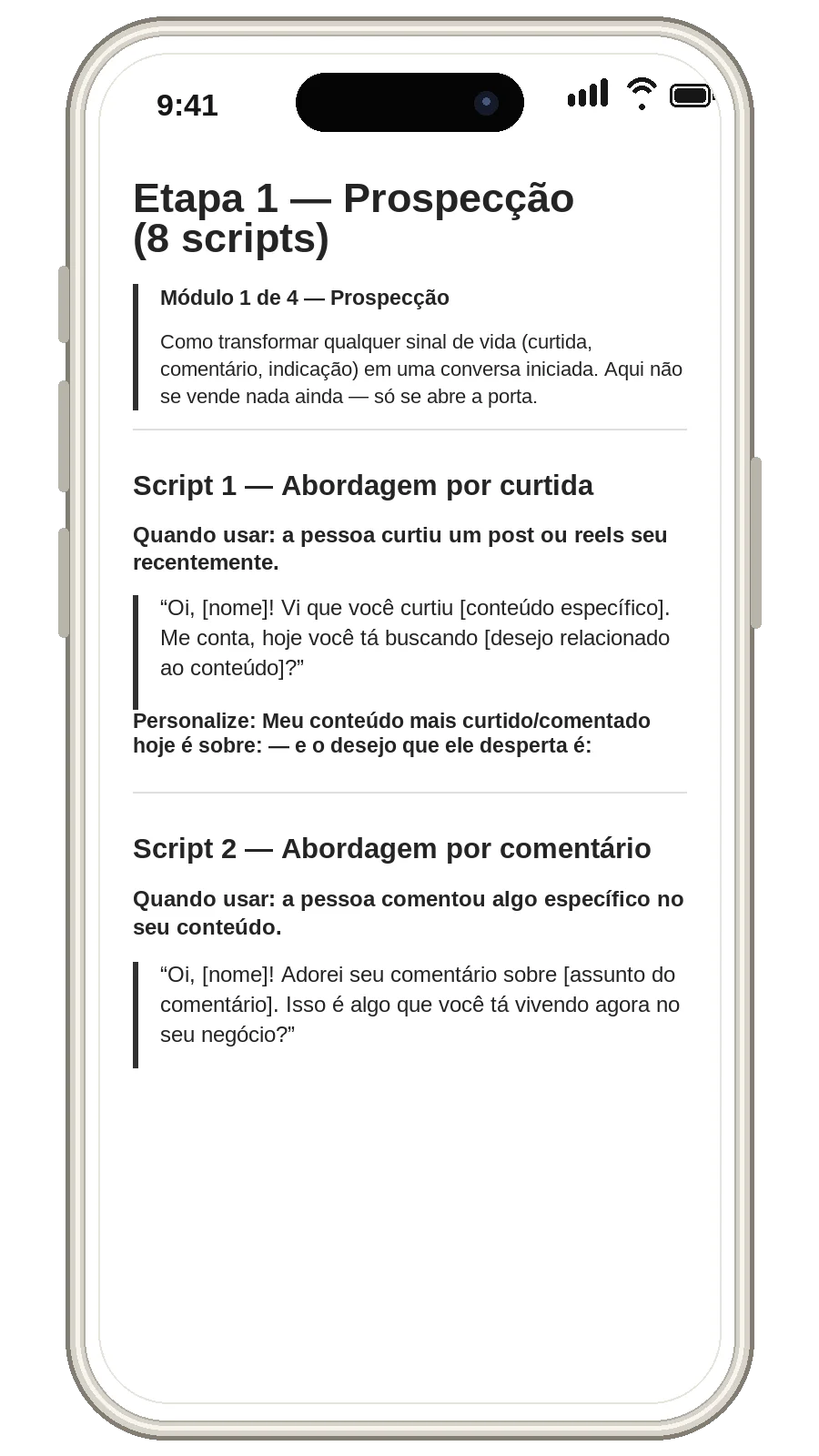 Vendas $em Call — scripts no iPhone