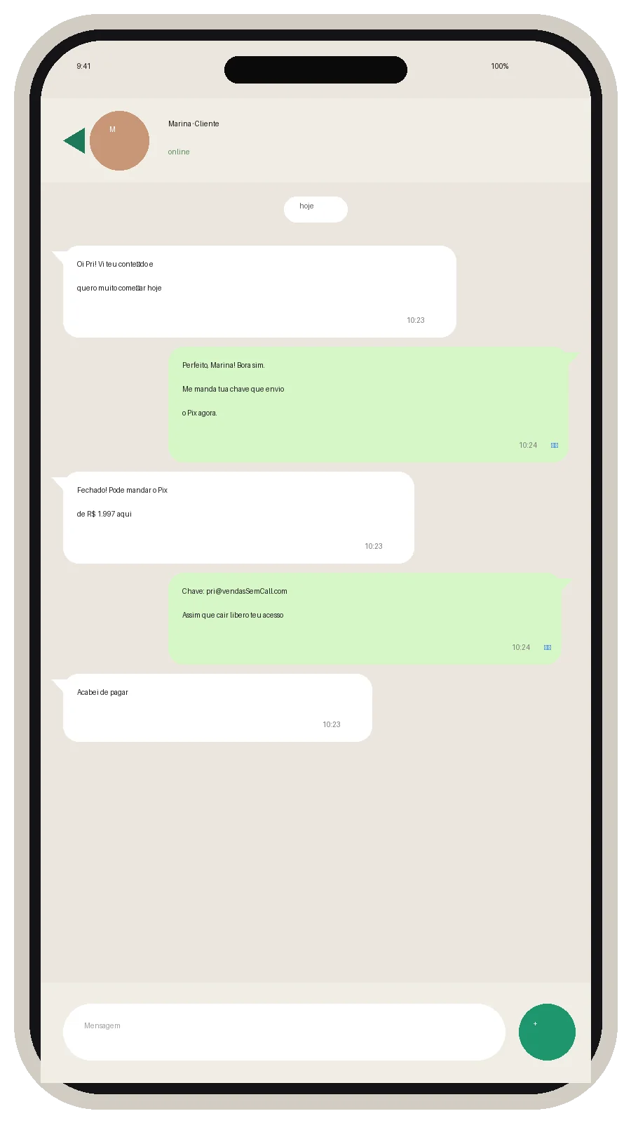 Cliente pedindo Pix no WhatsApp
